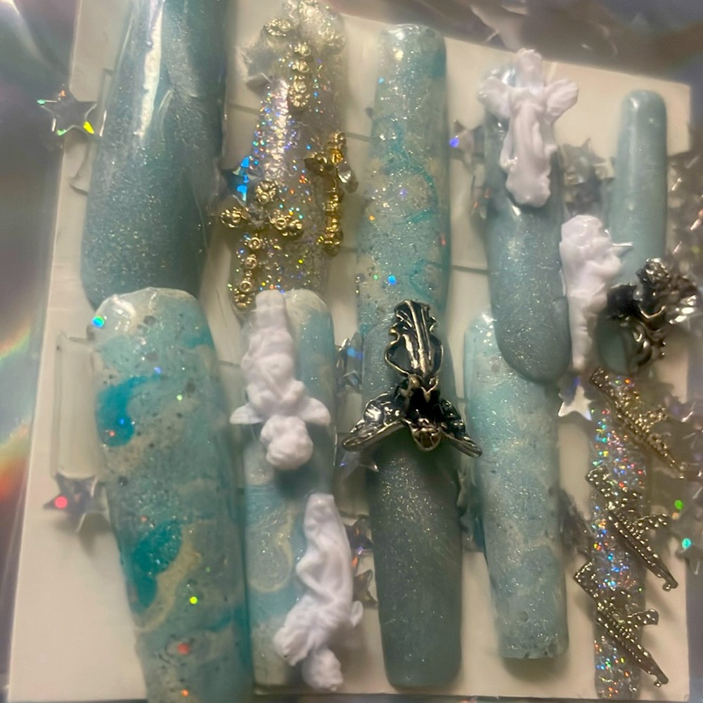 Dream angel gansta PROTECTION LONG coffin shaped press on nails